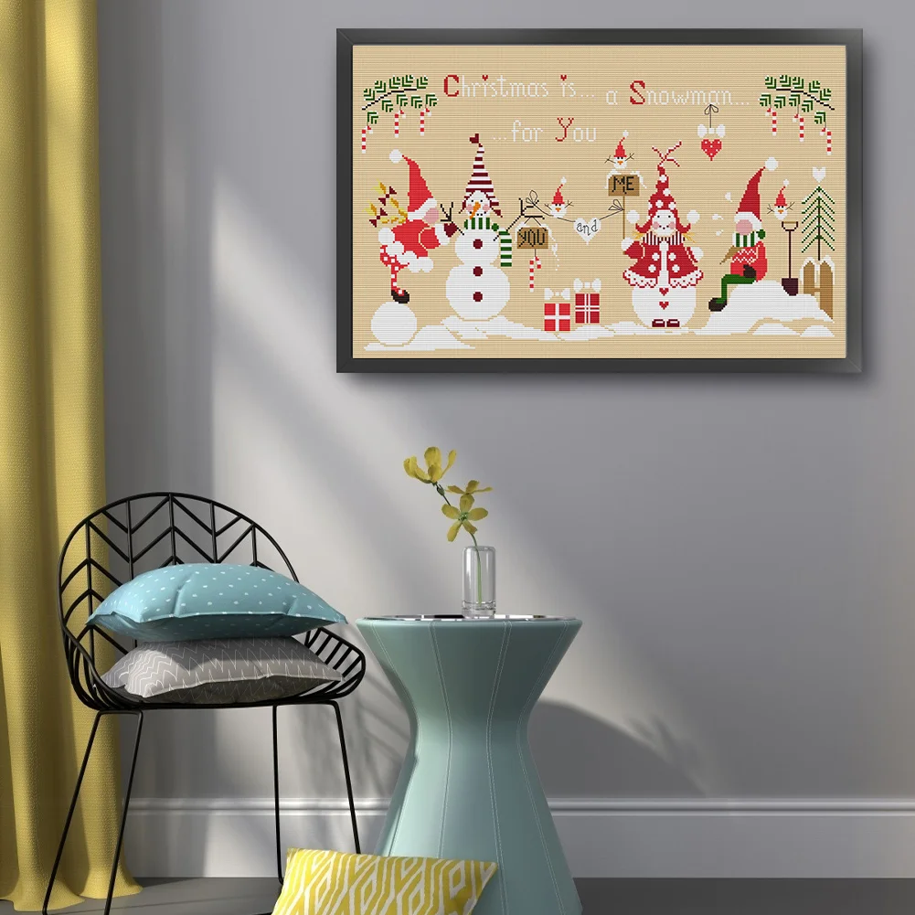 DIY Stamped Cross Stitch 14CT Full Embroidery 57*36cm - Christmas Snowman