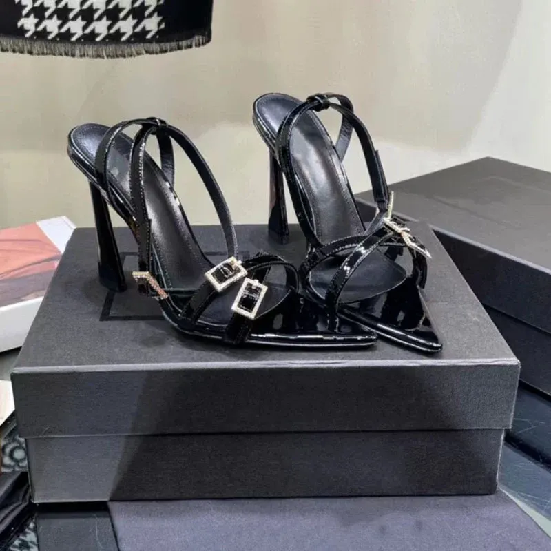 Breakj Breakj Sandals Women 2025 New Summer Toe Water Drill With Buckle High Heels Fine Heel Patent Leather Sexy Women's Shoes