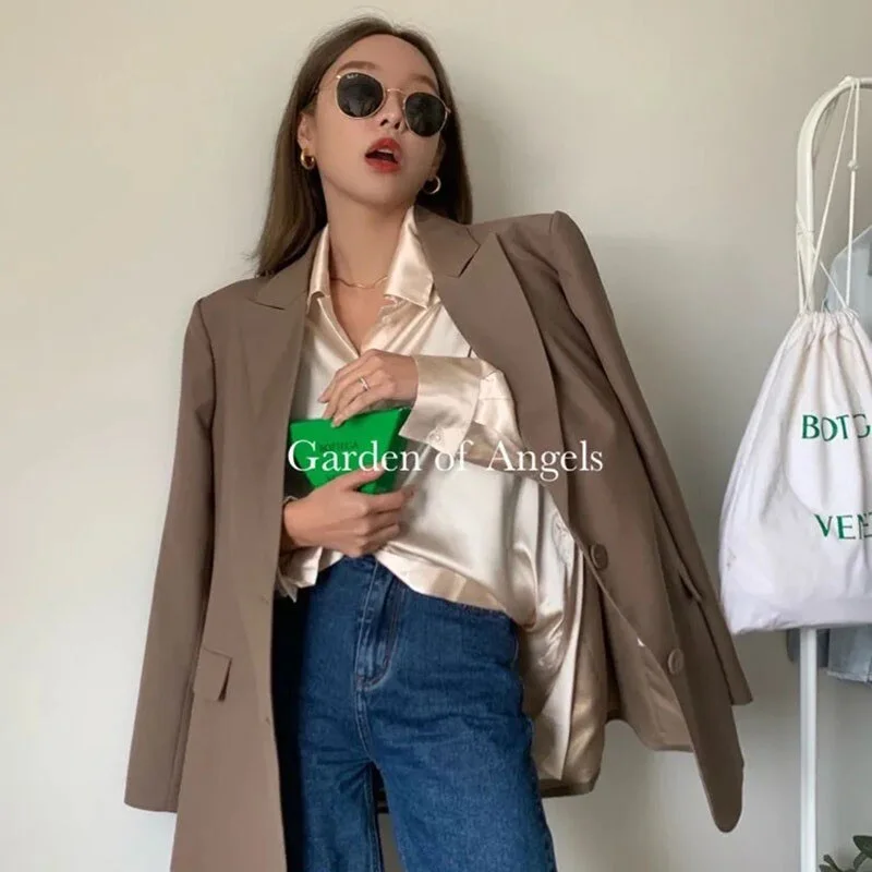 2021 New Spring Summer Casual Blouse Women Fashion Long Sleeve Tops Vintage Femme V Neck Shirts Elegant Sexy Silk Blouse Lu1879