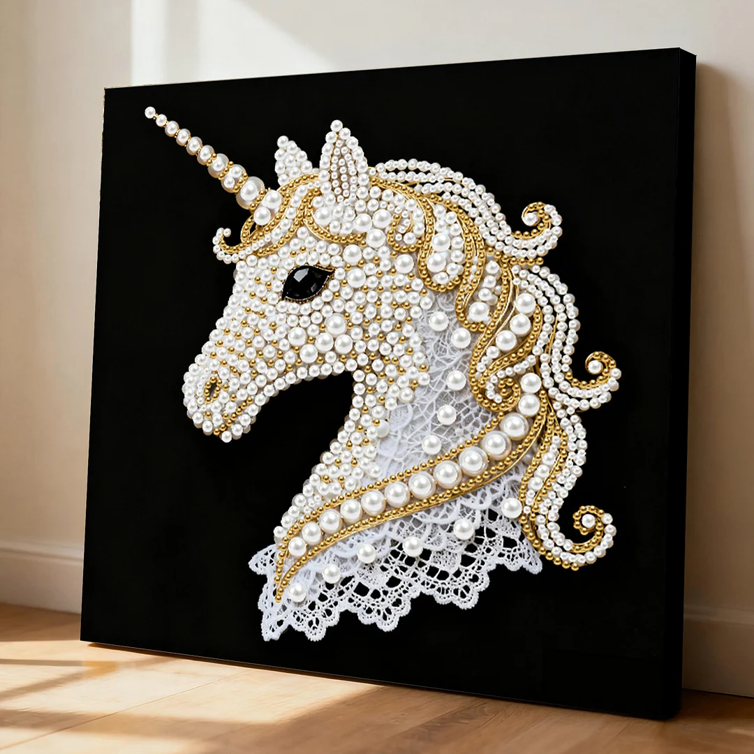 Unicorn DIY Pearl Diamond Art Kit for Adults Home Decor 25x25cm With Frame