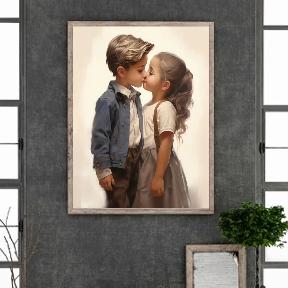 Diamond Painting - Full Round Drill - Kid Sweet Couple(Canvas|30*40cm)