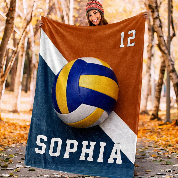 Personalized Volleyball Blanket, Sport Theme Blanket with Number and Name Birthday Team Gift for Athletes Sport Lovers | BKKid742
