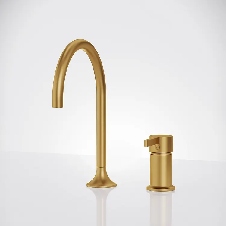 EVERSTEIN High Arc Single Handle Bathroom Faucet in Brushed Gold 