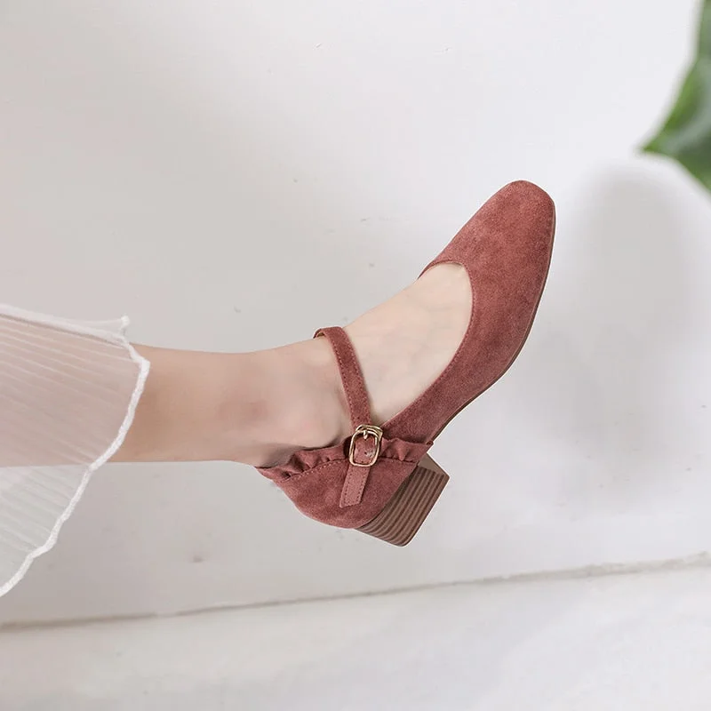 Elegant Ladies Pumps Flock Mary Jane Style High Heel Casual Shoes Female Slip-on Comfortable Pink Office Women Pumps