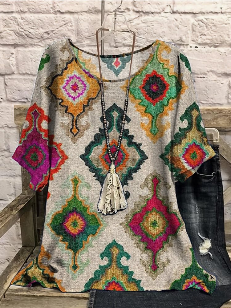 Women Short Sleeve Scoop Neck Printed Women Tops