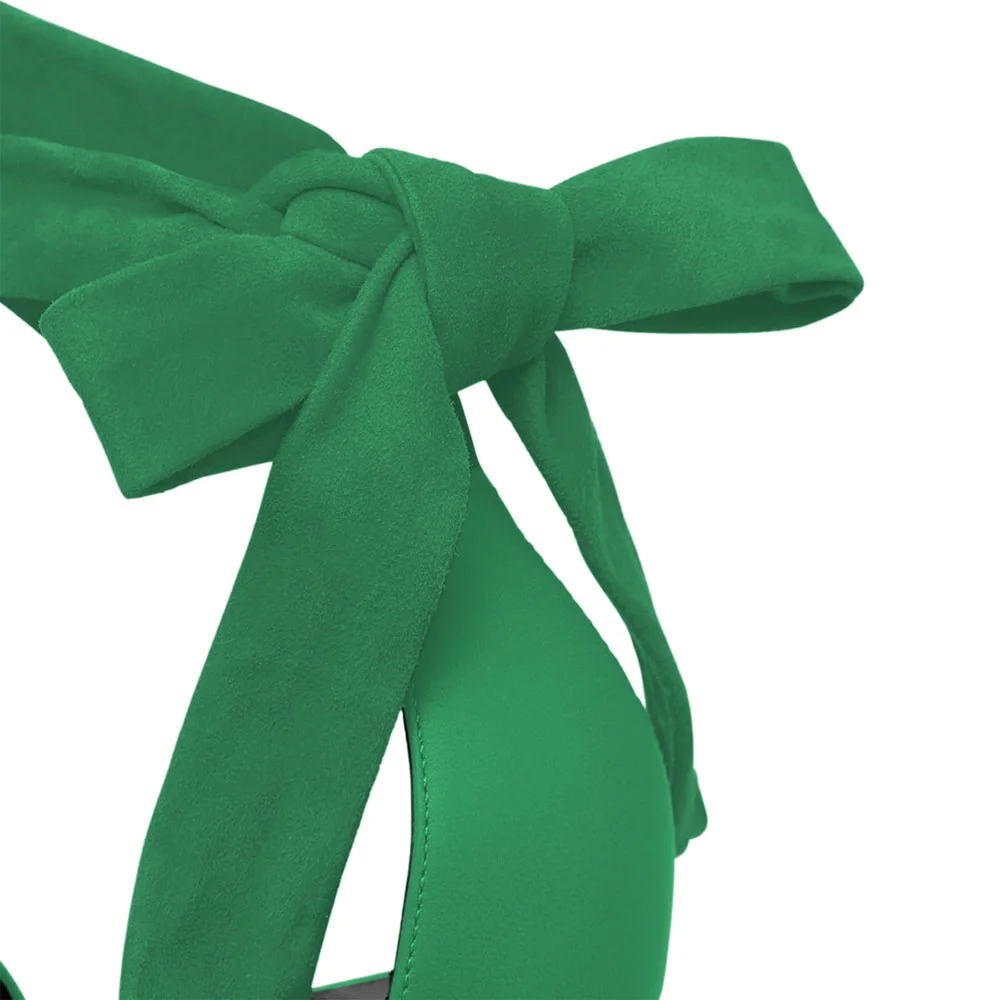 Green Vegan Leather Open Toe Flared Heel Ankle Strap Summer Sandals