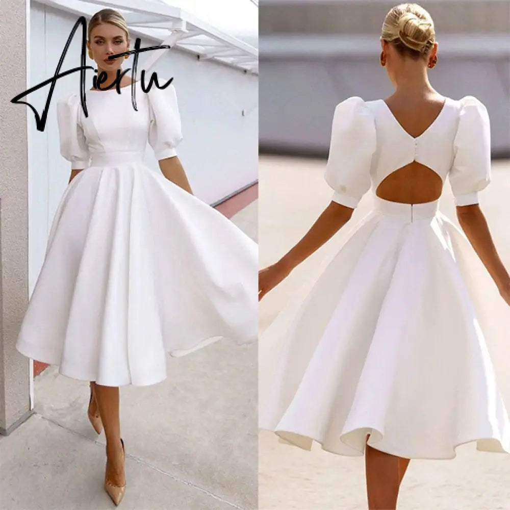 Aiertu  Elegant White Dresses For Women Clothes Summer Backless Sexy Dress Party And Wedding Fashion Lady Black Dress Femme Vestido Aiertu