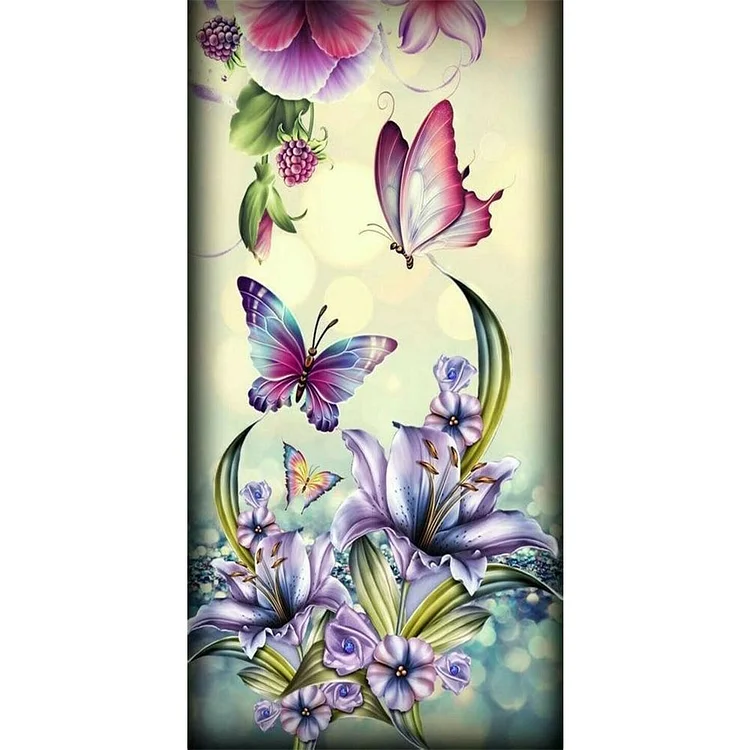 Butterfly & Flower - Full Round Drill Diamond Painting - 40x80cm(Canvas)