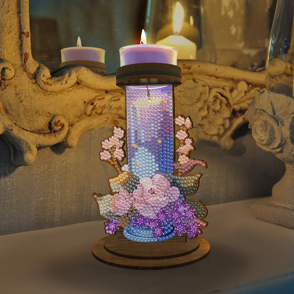 Wooden Flower Candle 5D DIY Diamond Painting Candle Holder Decor for Home Office