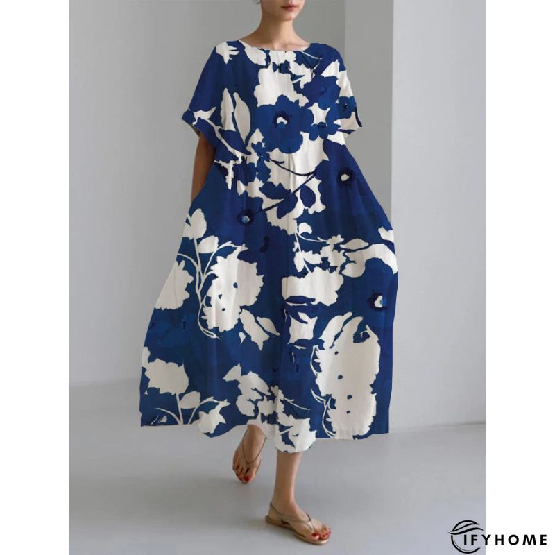 Women's Long Dress Maxi Dress Casual Dress Print Dress Floral Casual Outdoor Daily Holiday Print 3/4 Length Sleeve V Neck Dress Loose Fit Black White Dark Blue Spring Fall S M L XL XXL | IFYHOME