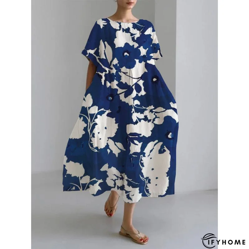 Women's Long Dress Maxi Dress Casual Dress Print Dress Floral Casual Outdoor Daily Holiday Print 3/4 Length Sleeve V Neck Dress Loose Fit Black White Dark Blue Spring Fall S M L XL XXL | IFYHOME