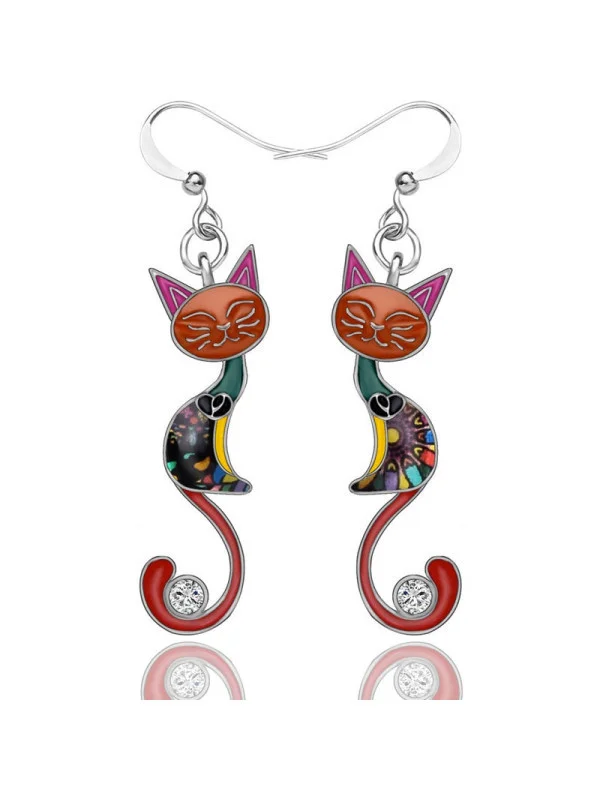 European and American retro personality colorful kitten earrings