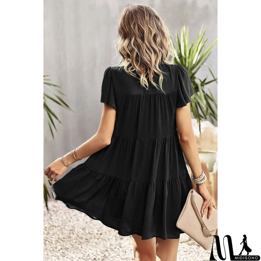 MidiSono - Loose Fit Solid Ruched Color Block Dress