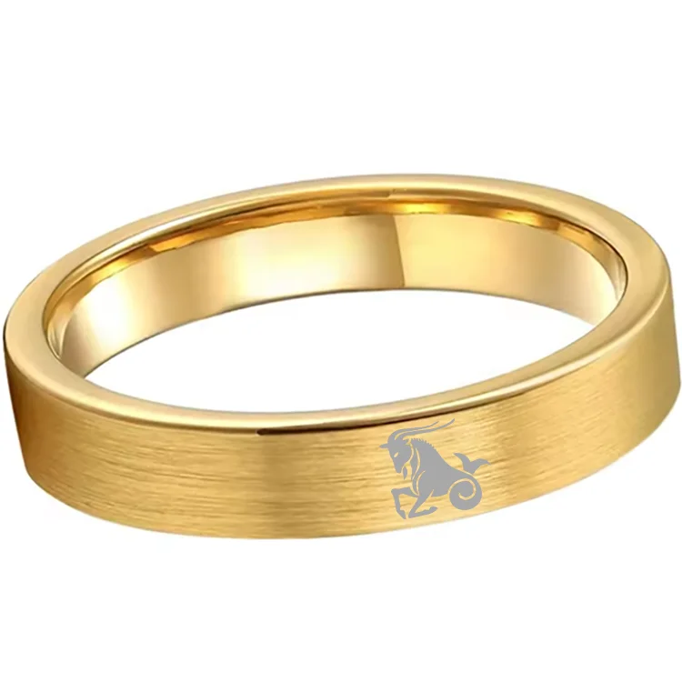 Men Women Gold Capricorn Tungsten Carbide Rings Couple Wedding Bands Flat Comfort Fit 4MM 6MM 8MM