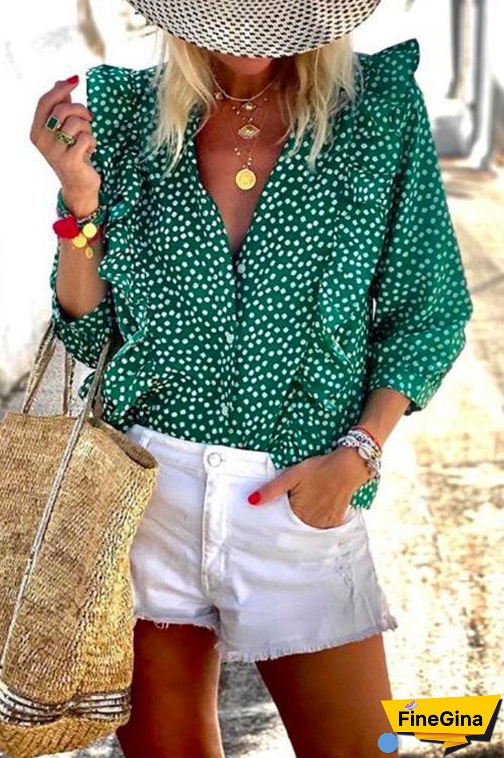 Daisy Button Down Ruffle Blouse Shirt