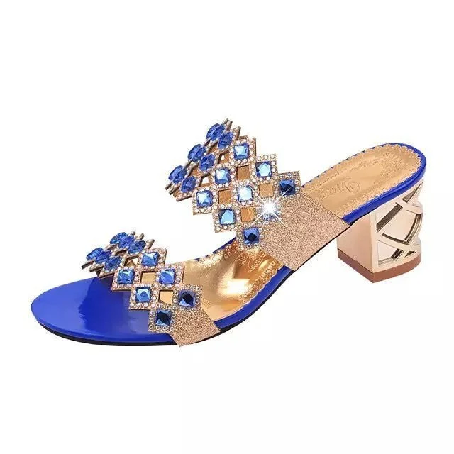 Chunky Heel Sandals For Women Comfy Rhinestone Light Fashionable Footwear