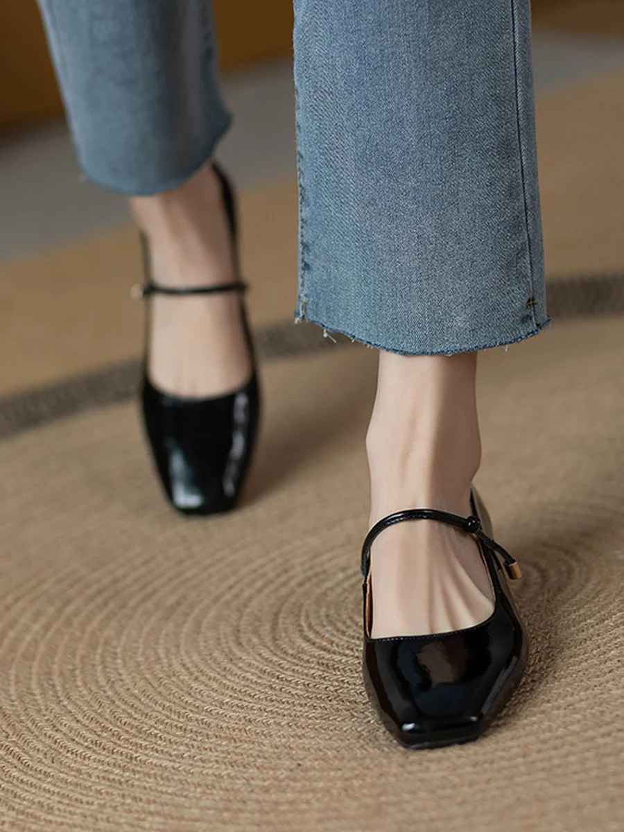 Breakj Breakj Spring Red Patent Leather Side Head Shallow Mouth Thick Low Heel French Retro Word With Mary Jane Singles Shoes