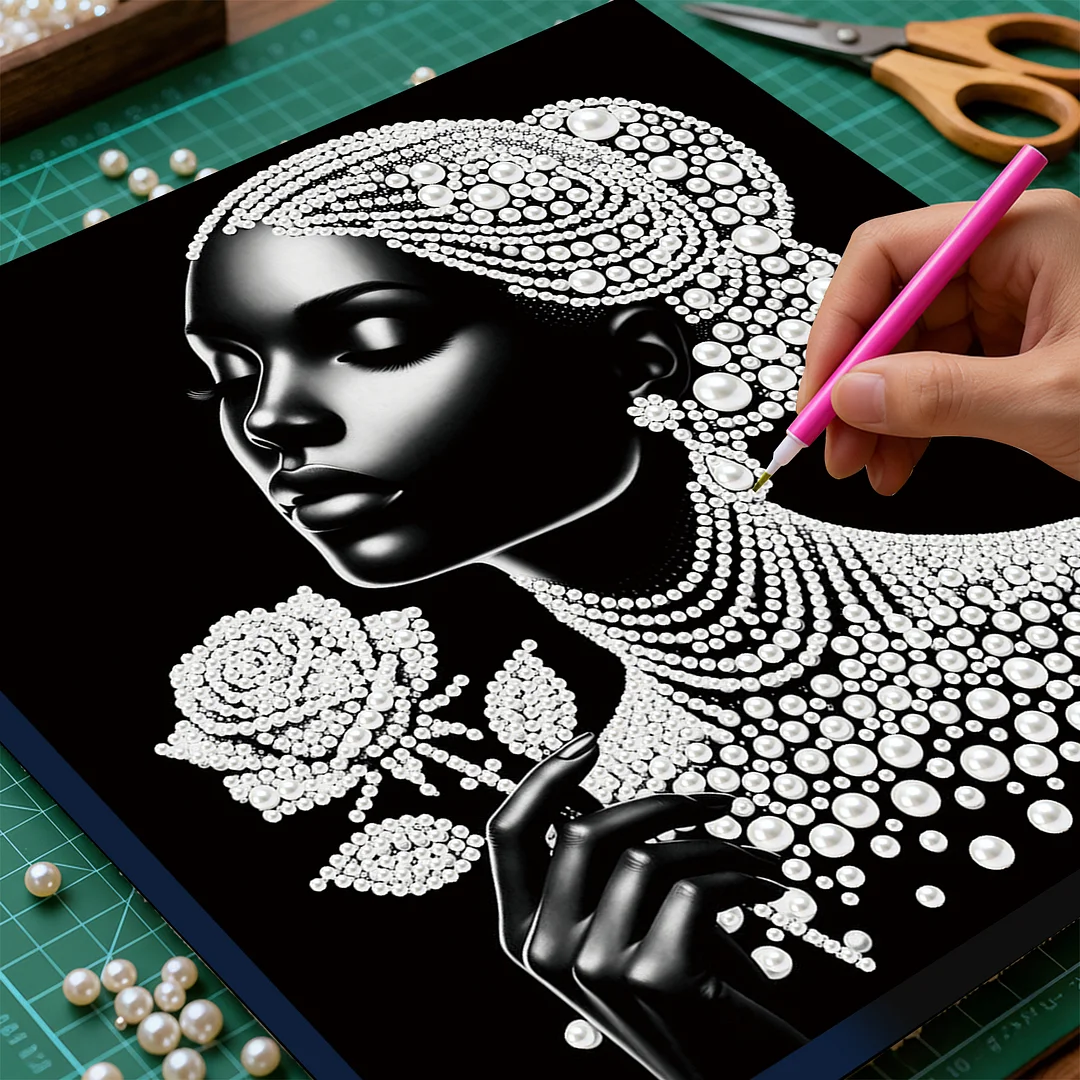 Rose Girl - DIY Pearl Diamond Art Kit With Frame 25*25cm