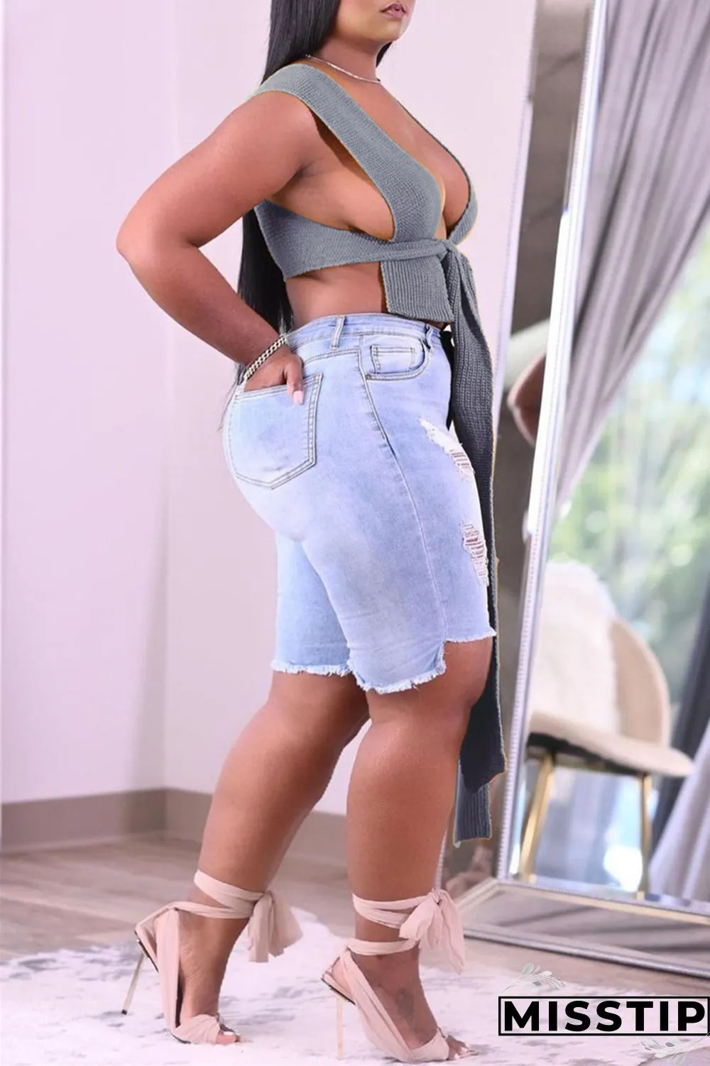 Grey Fashion Sexy Solid Asymmetrical Tops