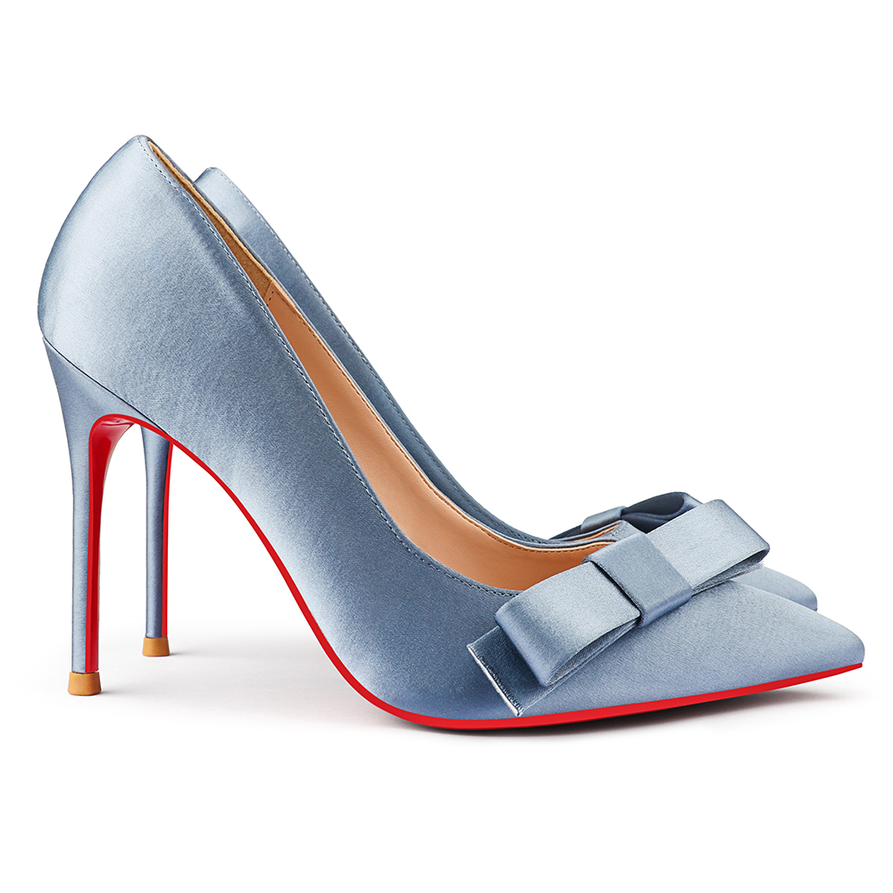 100mm Bow Fashion High Heels Sexy Prom Red Bottom Silk High Heels Stiletto Heels Light Color Series-vocosishoes