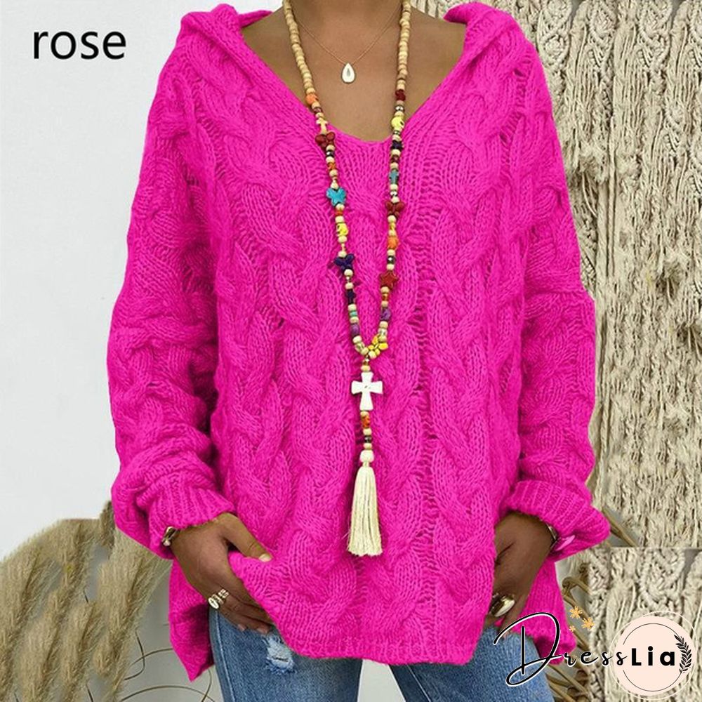 Colors Autumn And Winter New Womens Warm Hooded Long-Sleeved Knitted Sweater Cardigan Plus