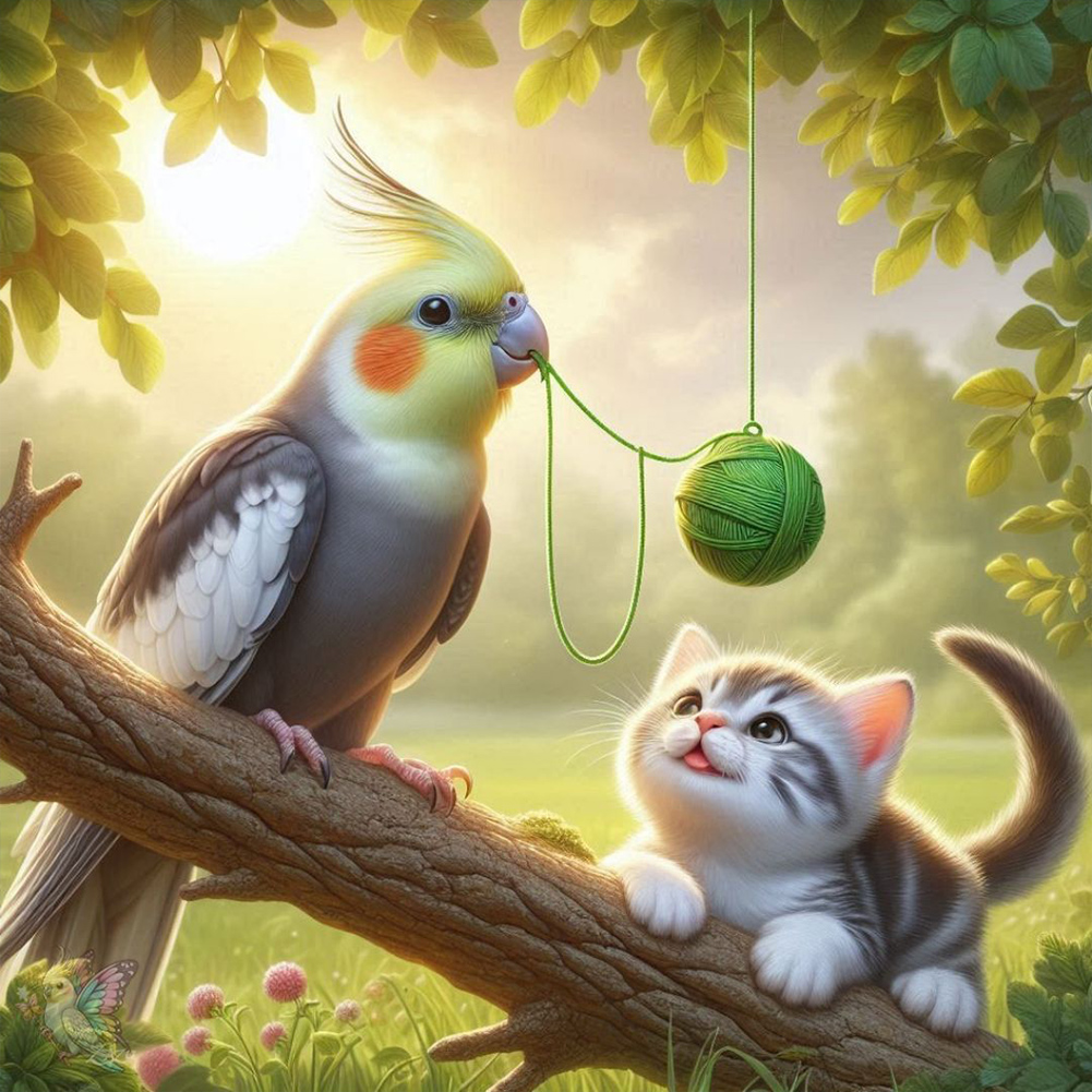 Parrot And Cat 40*40cm(canvas) full round drill diamond painting