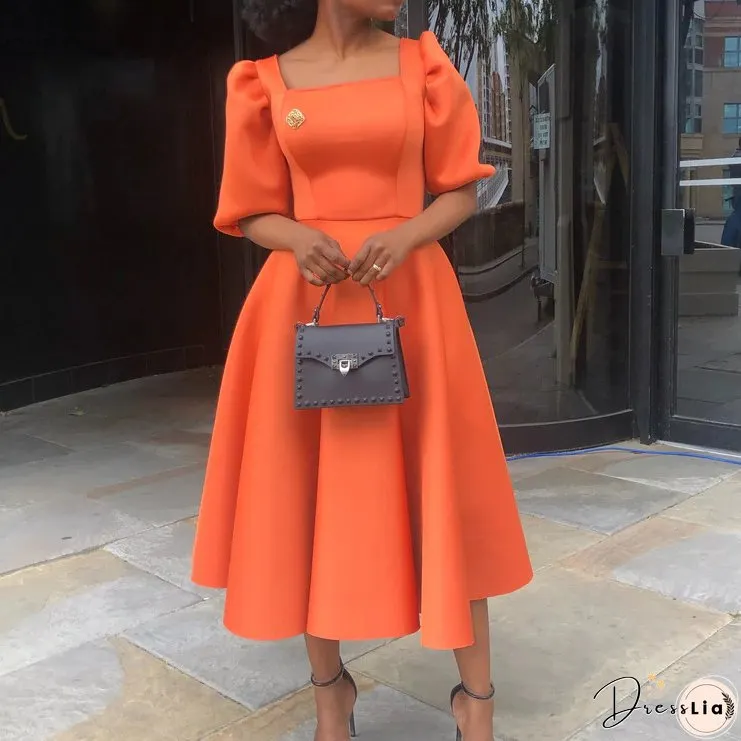 Women's Summer Short Sleeve Pleated Solid Color Large Skirt Party Dress Dress