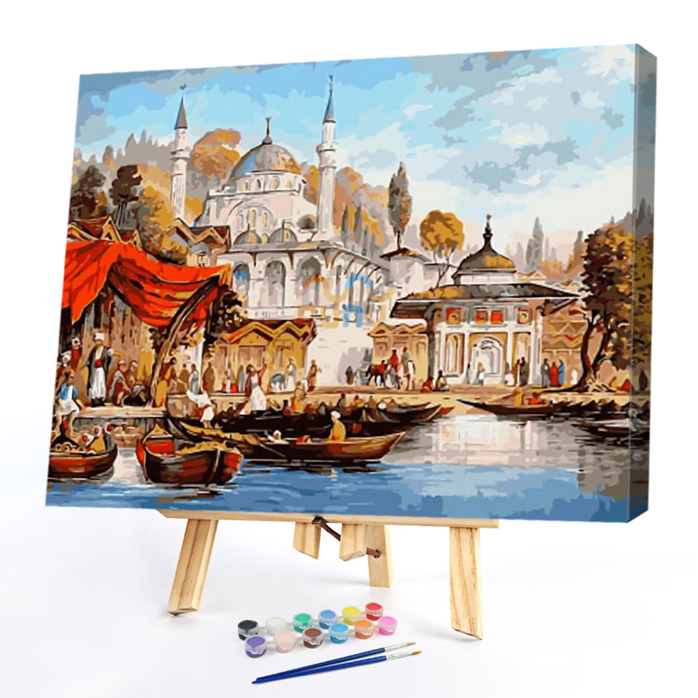 

40*30CM Paint By Numbers-Ancient Harbor Boats, 501 Original