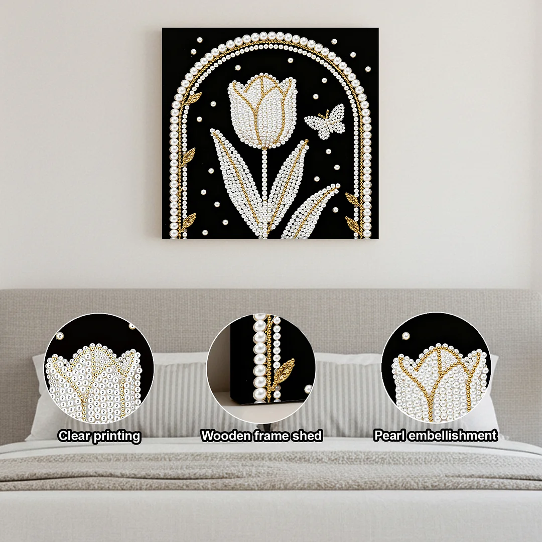 Tulip DIY Pearl Art Diamond Painting Kit for Adults Home Decor 25x25cm With Frame