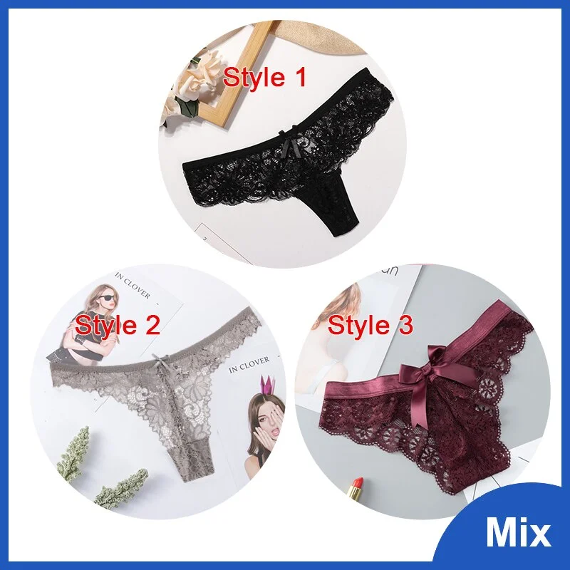 Sexy Lace String Transparent Panties Women Bow Thong Low Waist Underwear Female Fashion Hollow Out 3 Styles Mix G String