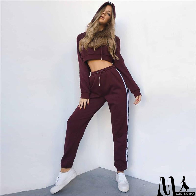 MidiSono - Fashion Hooded Solid Color Two Pieces Set