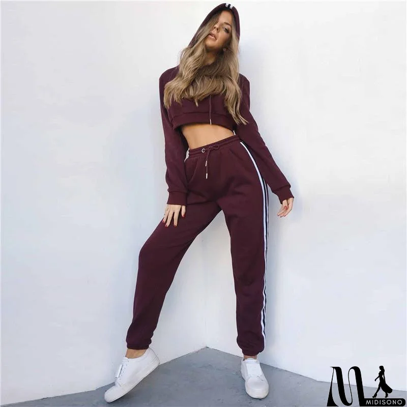 MidiSono - Fashion Hooded Solid Color Two Pieces Set