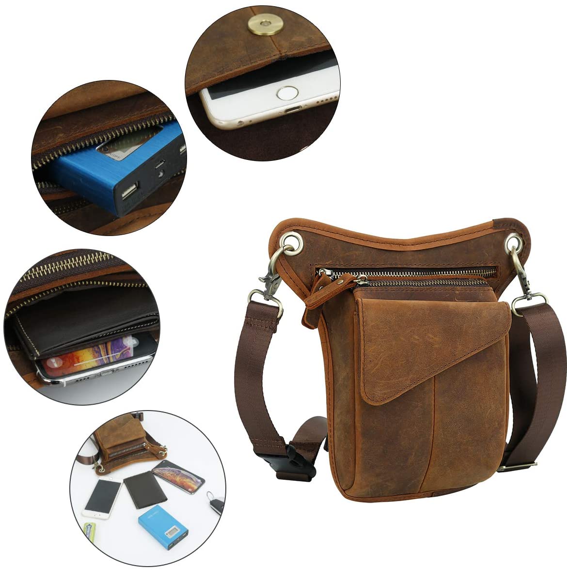 Genuine Leather Men's Drop Leg Pouch Tools Bags Tactical Leg Bag Purse Fanny Pack Thigh Bags Bike Cycling Hip Bag Waist Pack