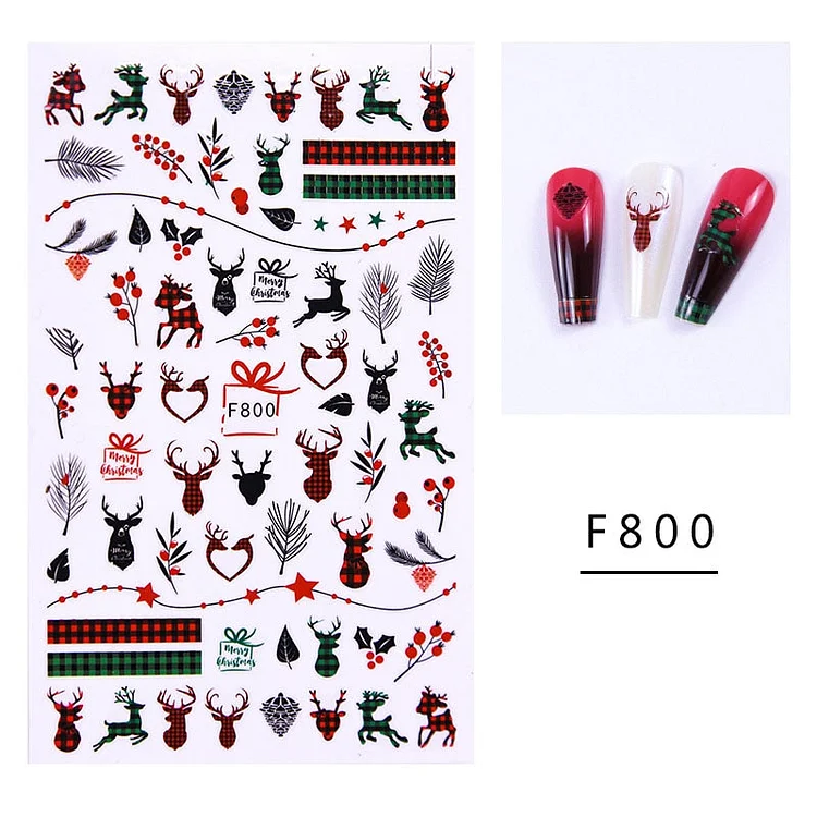 Merry Christmas Deer 3D Nails Sticker Winter Snowflake Elk Xmas Trees Cartoon Adhesive Sliders Nail Art Accessories Decals