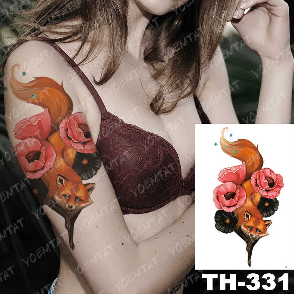 Sdrawing Geometric Rose Fox Wolf Waterproof Temporary Tattoo Sticker Swan Elk Animals Flash Tattoos Body Art Fake tatoo