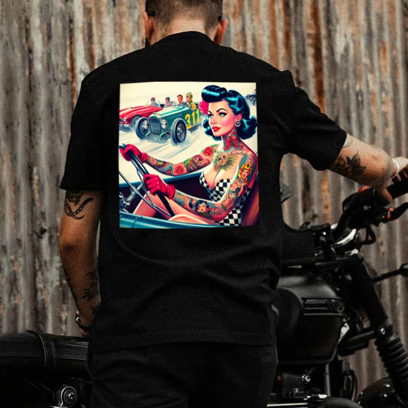 Sexy Tattooed Lady Classic Car Print Men's T-shirt