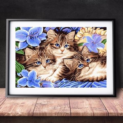 DIY Paint by Numbers Canvas Painting Kit for Kids & Adults - 3 Cats Flowers、bestdiys、sdecorshop