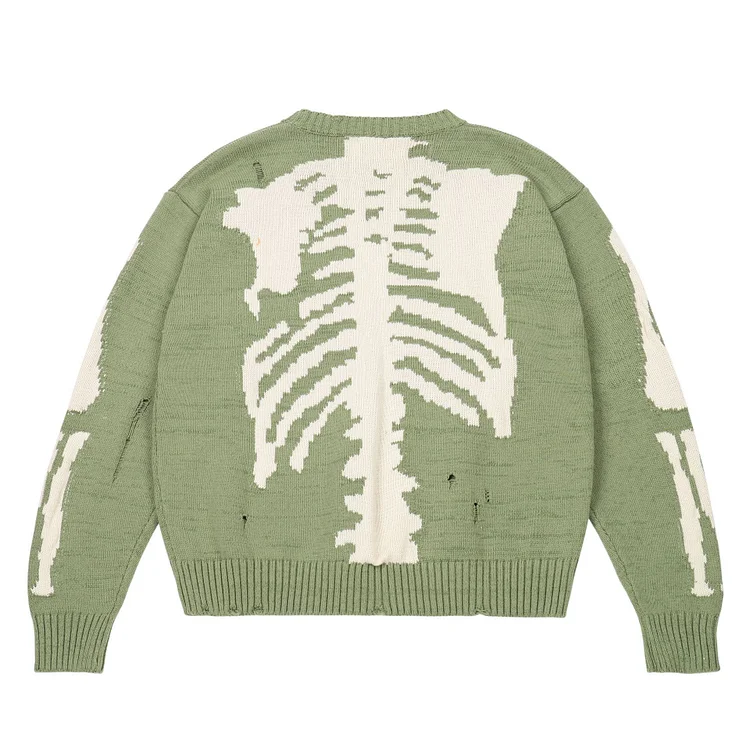 Hip Hop Jacquard Sweater Street Loose Skull Jacquard Knitted Pullover Sweater at Hiphopee