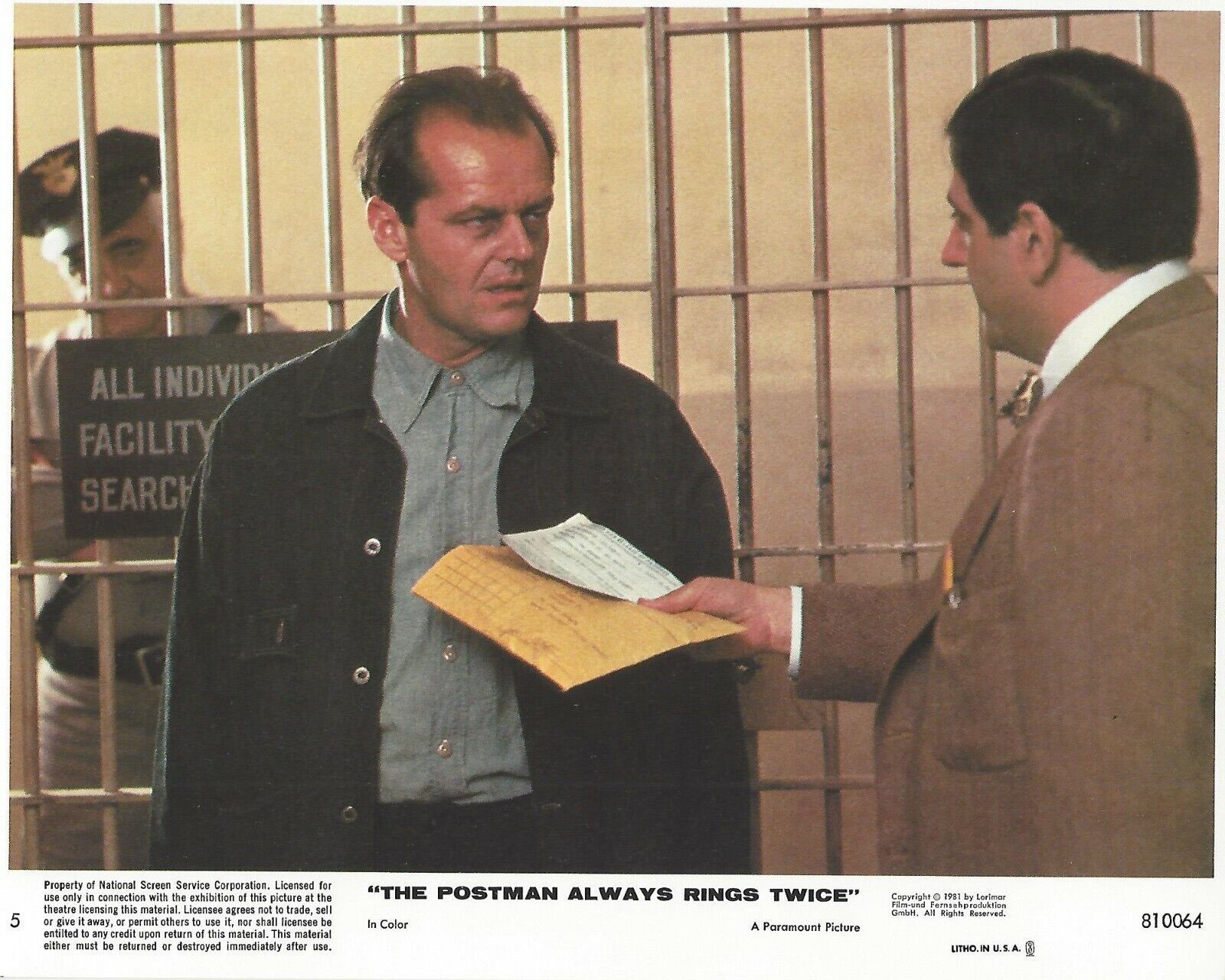 The Postman Always Rings Twice Original 8x10 Lobby Card Poster 1981 Photo Poster painting #5