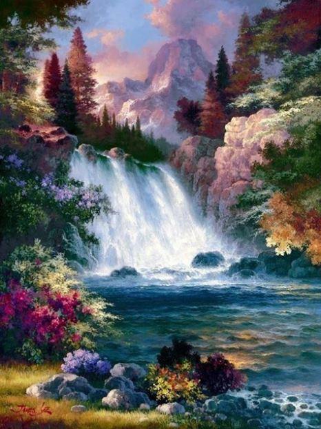 

Riverfront Waterfall – Paint By Numbers - 40*50CM, 501 Original