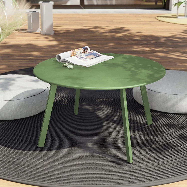 Round Steel Patio Coffee Table Weather Resistant Outdoor Large