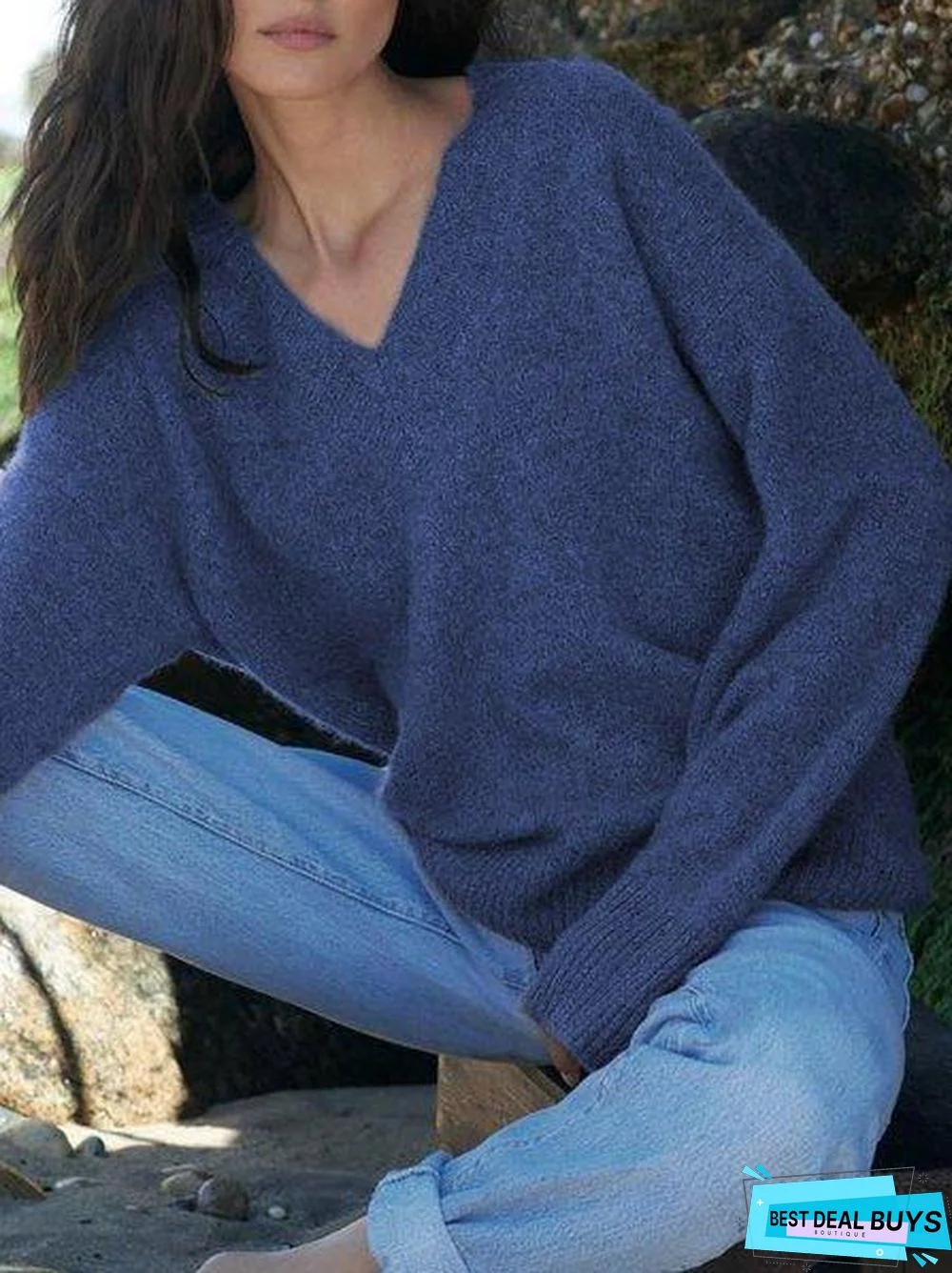 Shift Casual V Neck Solid Sweater