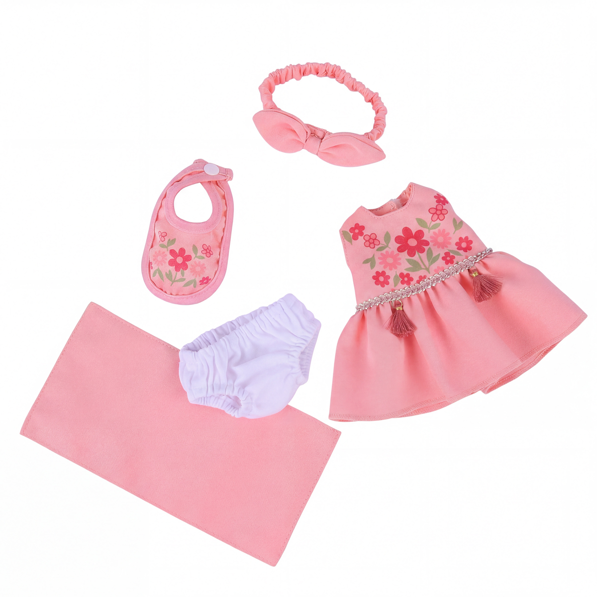 12-Inch Light Pink Floral Dress Five-Piece Set for Reborn Dolls