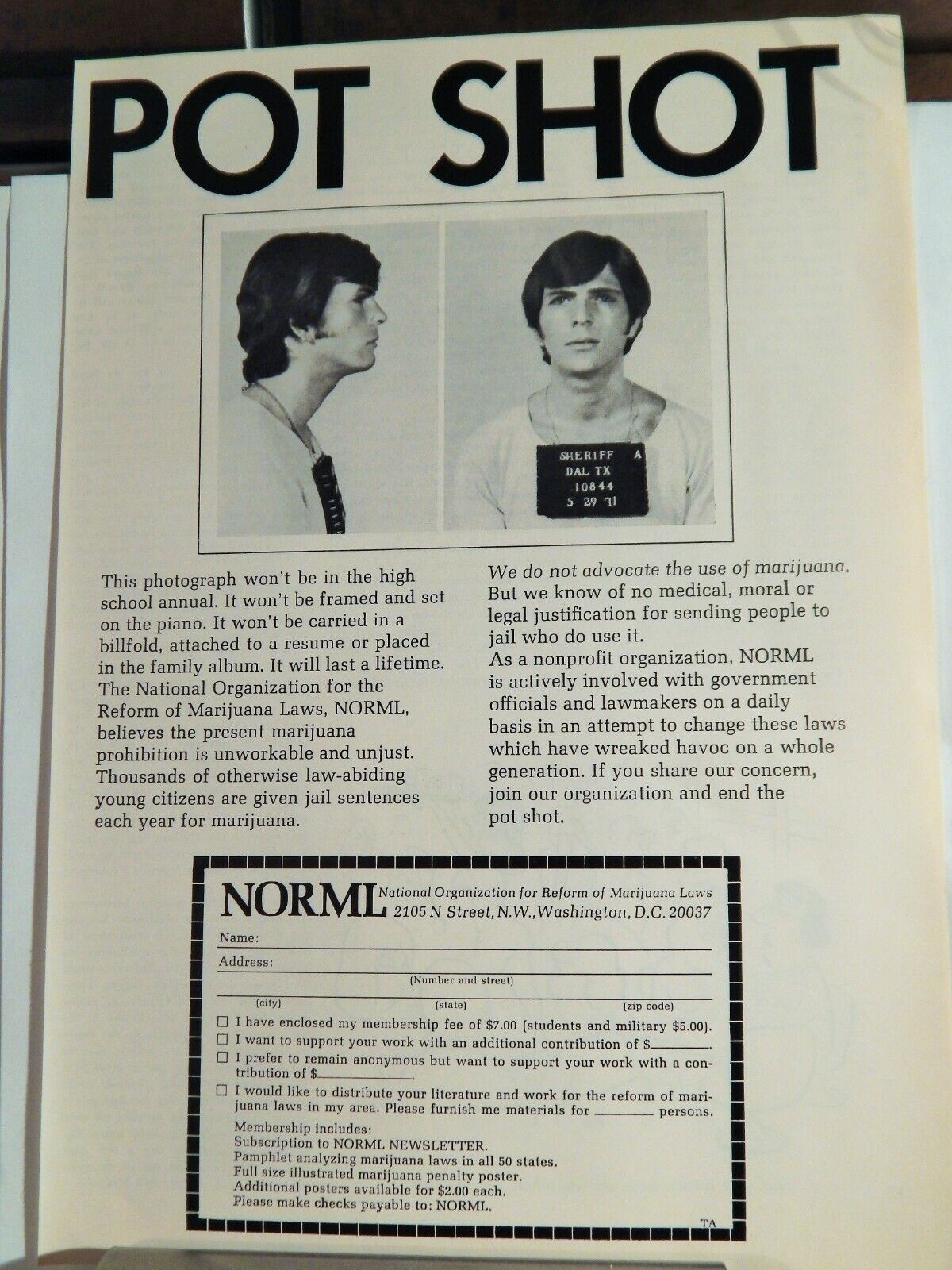 NORML (NAT ORG REFORM MARIJUANA) 1971 VINTAGE Photo Poster painting AD, RARE SOUGHT EPHEMERA