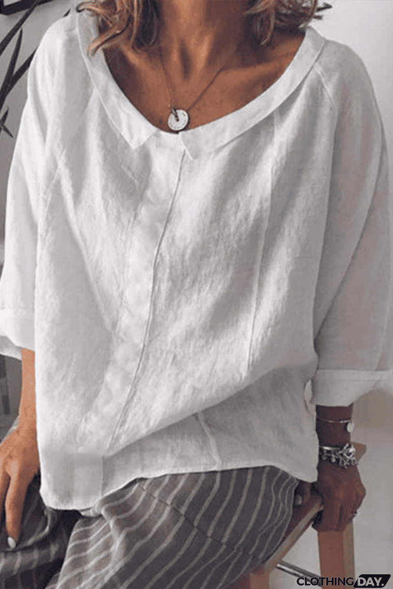 Solid O Neck Loose Blouse