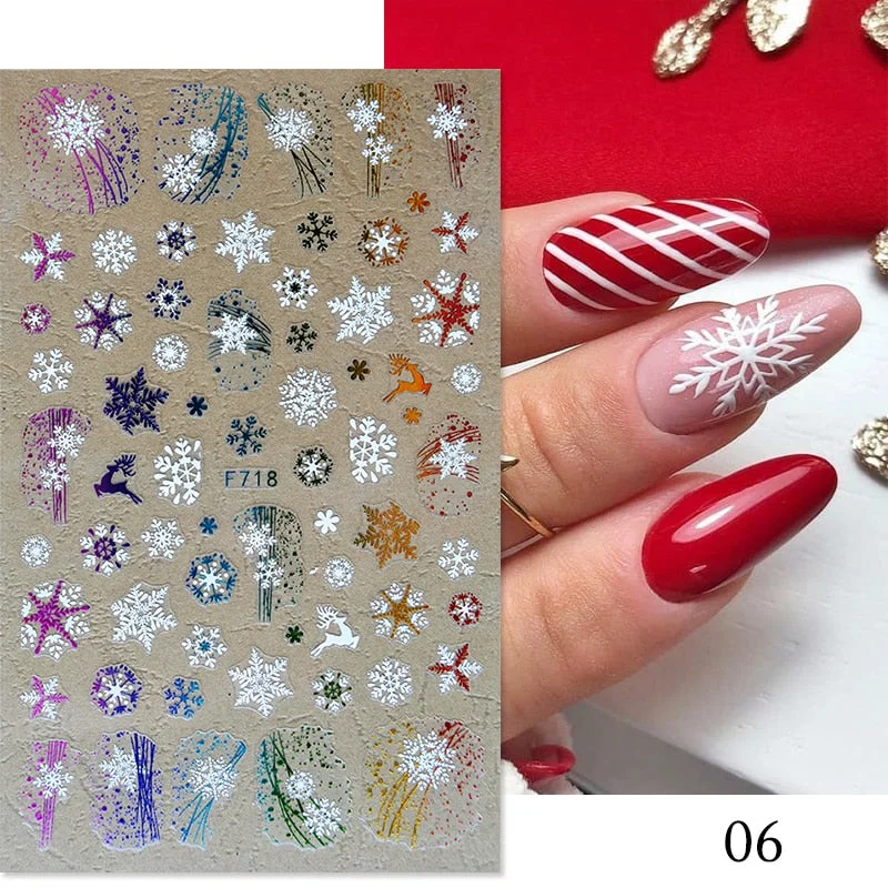 Gold White Bronzing Christmas Nail Sticker 3D Snowflakes Leaf Geometry Lines Letter For Manicure Sliders Decoration Accessories