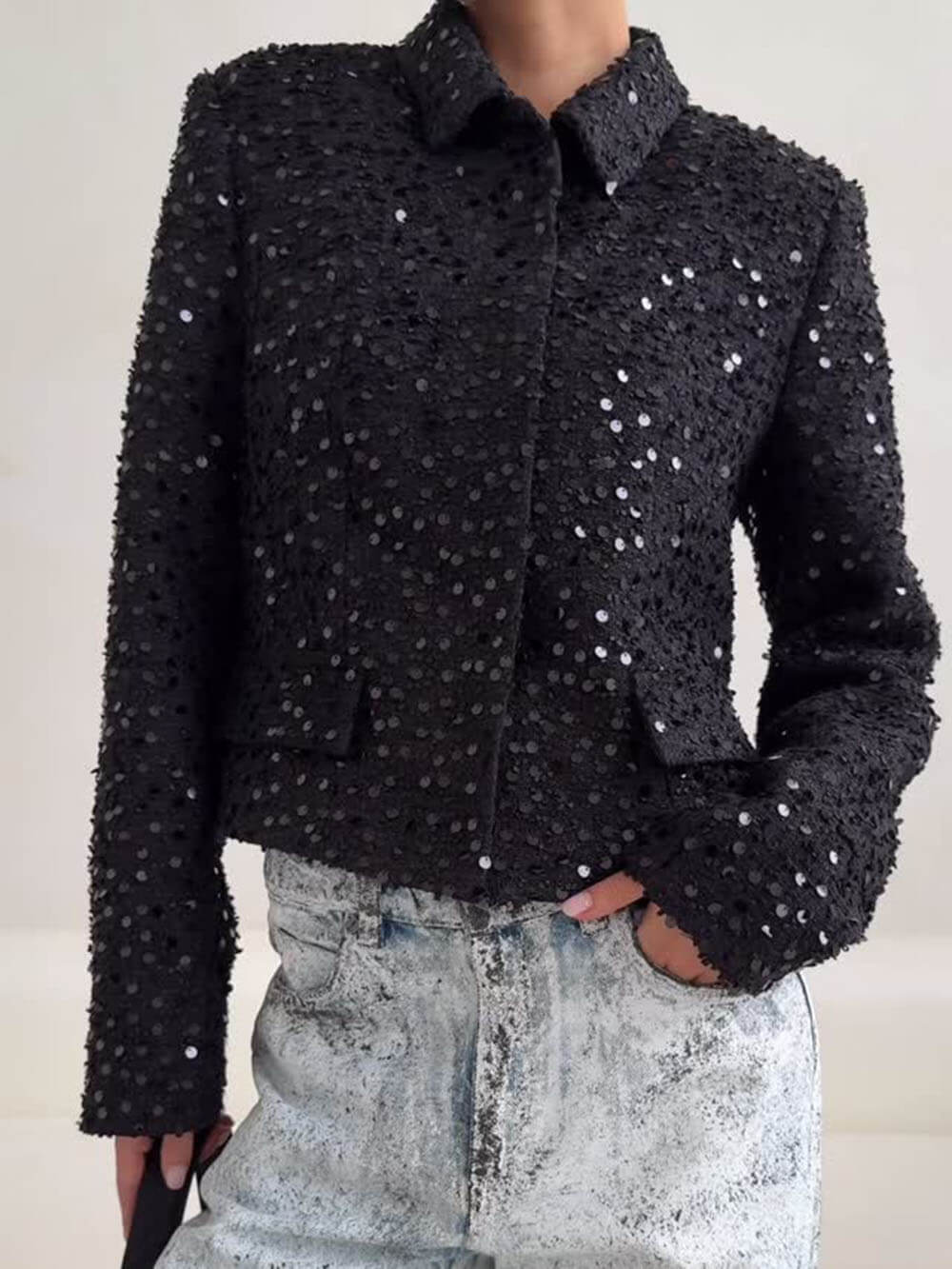Retro Sequin Circle Cropped Jacket