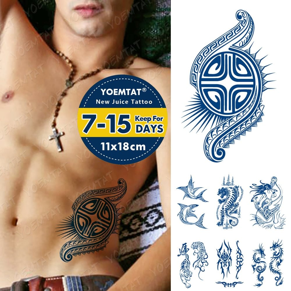 Juice Lasting Ink Tattoos Body Art Waterproof Temporary Tattoo Sticker Maori Totem Power Tatoo Arm Fake Dolphin Tiger Tatto Men