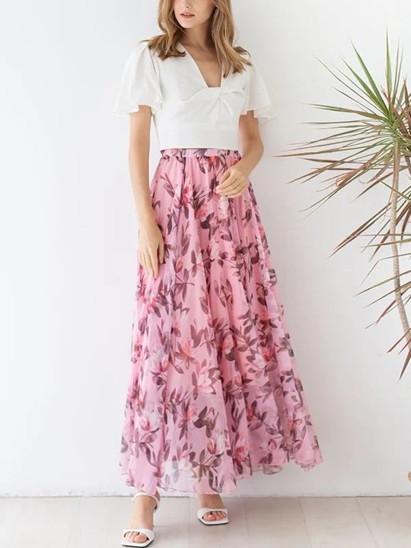 Short Sleeve Top Print Skirt Set