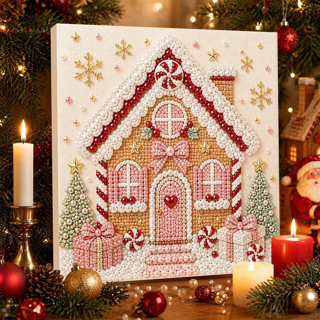 Framed 3D Pearl Painting Set Holiday Gingerbread 7.87x7.87in